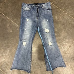 Risen Distressed Cutoff Flare Jeans 1XL